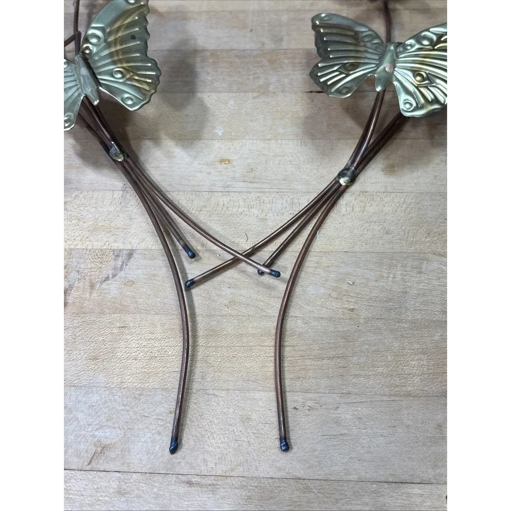 Retro MCM Metal Brass Butterfly Flower Leaves Wall Hanging Art Decor Set Of 2